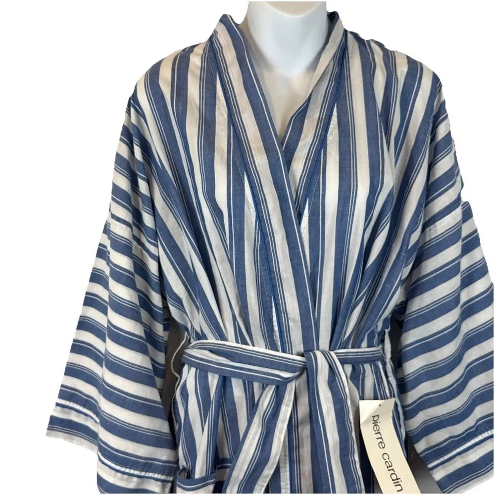 VTG Pierre Cardin NWT Robe One Size Striped Blue White Deadstock Sibleys Tag